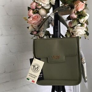 Valentino Orlandi Olive Green Pebbled Leather Crossbody Bag